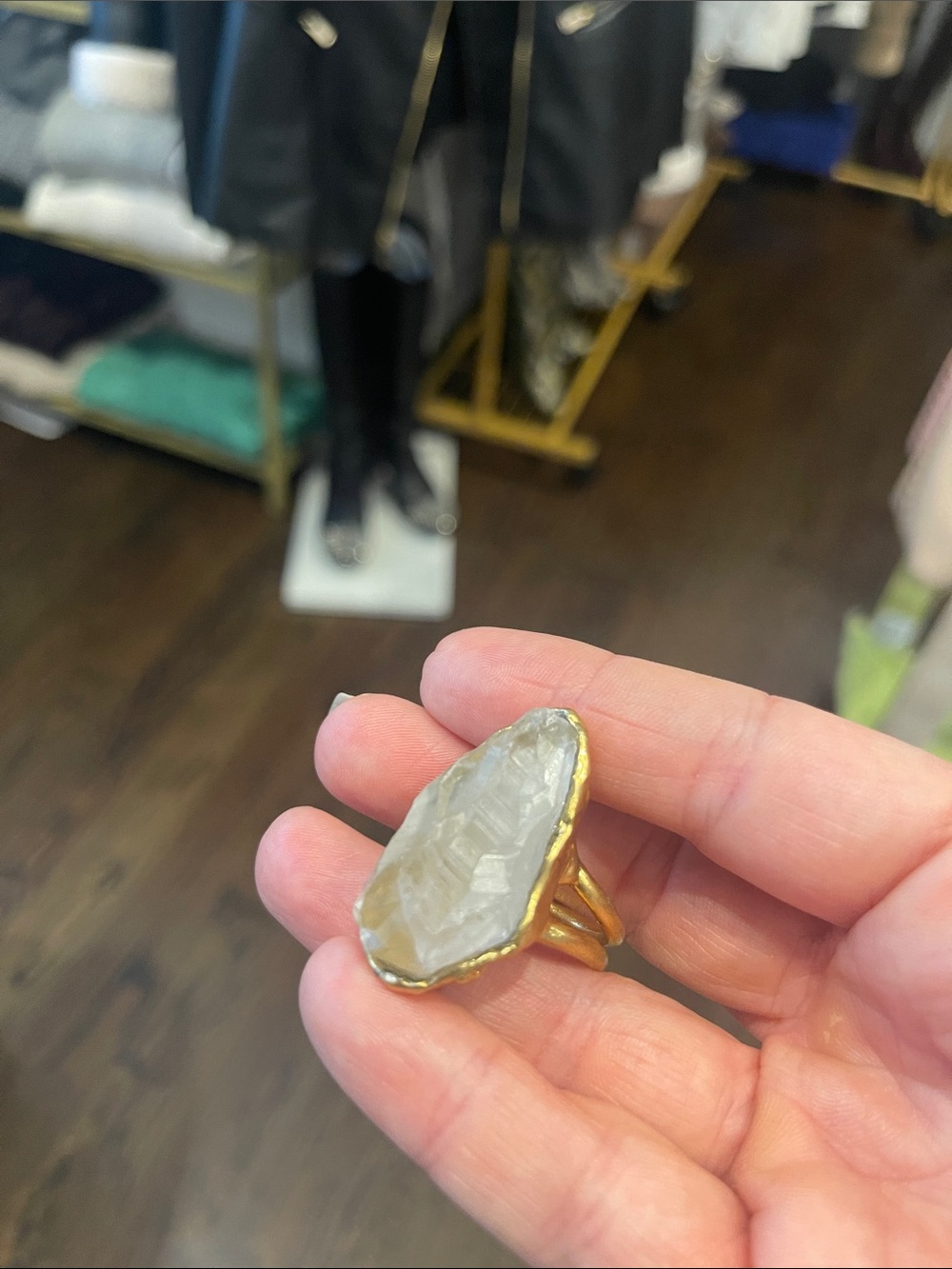 Turkish Handmade adjustable Raw Crystal Statement Ring, Gold Plated - Picture 2 of 6